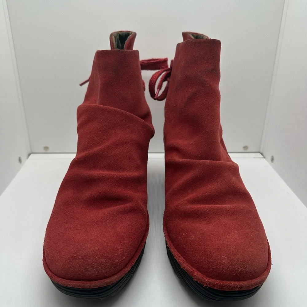 Fly‎ London Yama Platform Wedge Ankle Boots Red Suede Leather Size EU 37